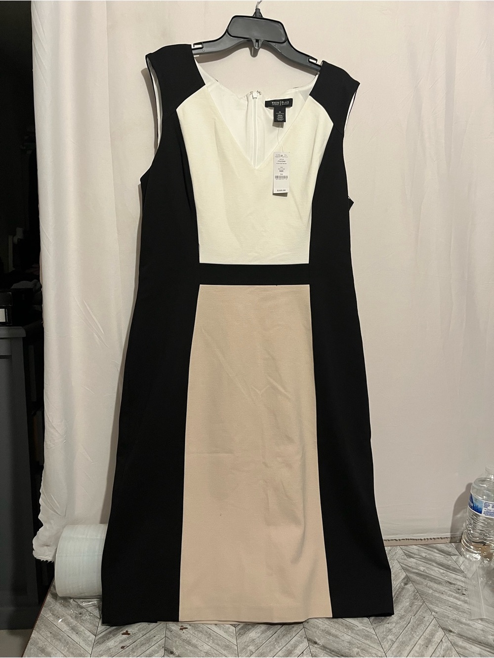White House Black Market Black, White & Cream Colorblock Midi Dress